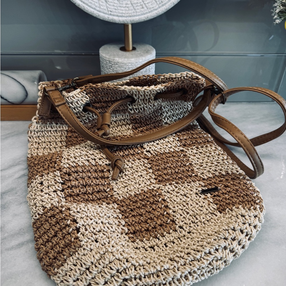 Billabong Brown and Cream Checkered Shoulder Bag
